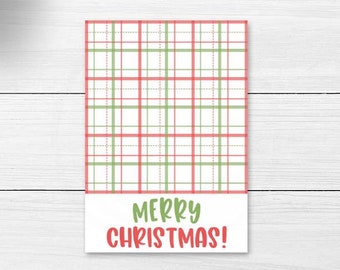 Merry Christmas Printable Mini Cookie Card, Red Green Plaid Christmas Note Cards, 3.5x5" Cookie Card Packaging Backer Small Commercial Use