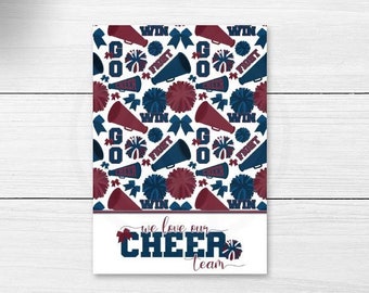 Navy Maroon Cheer Team Mini Cookie Card, Printable Cheerleading 3.5x5" Cookie Card Download, Cheer Flat Lay Note Card