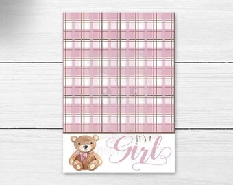 It's A Girl Teddy Bear Cookie Cards, Girl Gender Reveal Party Cookie Card, Printable Baby Shower Advice Cards Instant Download