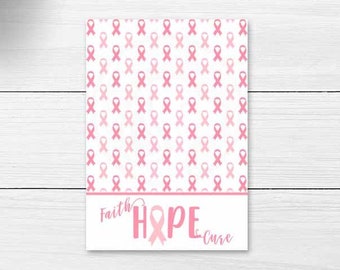 Breast Cancer Awareness Printable Cookie Cards, Pink Hope Ribbon Breast Cancer Awareness Fundraiser Note Card Instant Download