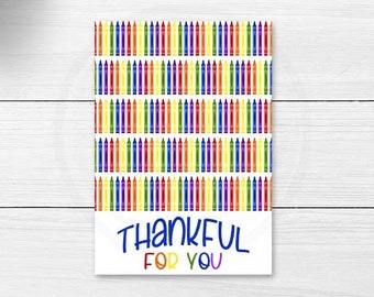 Teacher Appreciation Week Printable Mini Cookie Card, Thankful For You 3.5x5" Note Card with Crayon Backgrounds, Kid's Cookie Card