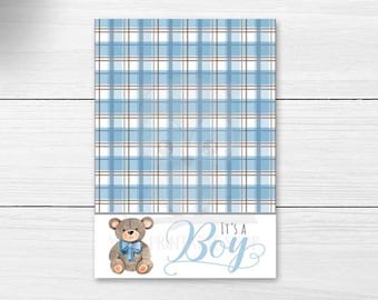 It's A Boy Teddy Bear Cookie Card, Baby Boy Gender Reveal Party Cookie Cards, Baby Shower Note and Advice Card Printable Instant Download