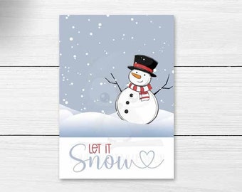 Printable Snowman Cookie Cards for Winter Parties, Let It Snow Printable Card for Christmas and Holidays, Cookie Bag Topper Instant Download