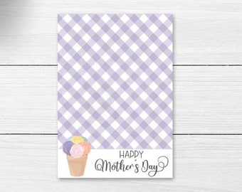 Lavender Mother's Day Mini Cookie Card, 3.5x5" Gingham Happy Mother's Day Flat Lay Note Card, Card for Mom, Mother's Day Gift Tag Bag Topper