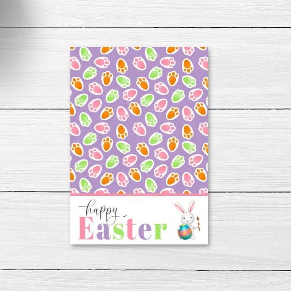 Lavender Easter Bunny Printable Mini Cookie Card, Easter Bunny Rabbit Footprint Flat Lay Card, 3.5x5" Mini Cookie Cards Instant Download