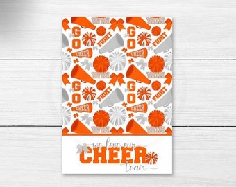 Orange Silver Cheer Team Mini Cookie Card, Printable Cheerleading 3.5x5" Cookie Card Download, Cheer Flat Lay Note Card