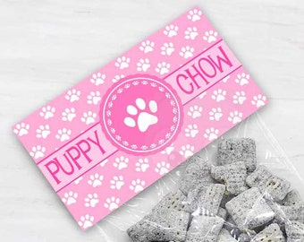 Pink Puppy Chow Treat Bag Toppers, Puppy Birthday Party Thank You Bag Toppers, Girl Birthday Party Favor Bag Topper, Puppy Cookie Bag Topper
