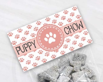 Puppy Chow Treat Bag Toppers, Puppy Birthday Party Thank You Bag Toppers, Girl Birthday Party Favor Bag Topper, Dog Paw Print Printable