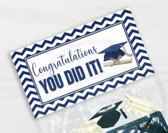 Graduation Printable Bag Topper, Navy Blue Gray High School  College Graduation Open Houses Gift Card Bag Topper Instant Download