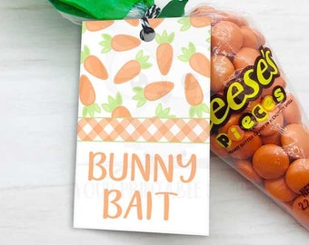 Printable Easter Bunny Bait Gift Tags, Round Square Circle Easter Bunny Bait Carrot Cookie Treat Candy Bag Toppers Tags, Kids Craft Project