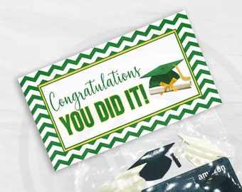 Printable Graduation Favor Bag Toppers, Green and Yellow Graduation Open House Cookie and Treat Bag Toppers, Graduation Download