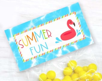 Summer Fun Birthday Treat Bag Toppers, Summer Pool Party Candy and Cookie Bag Topper, DIY Summer Party Favor Bag Toppers Instant Download