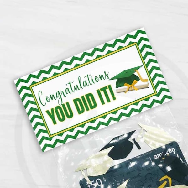 Printable Graduation Favor Bag Toppers, Green and Yellow Graduation Open House Cookie and Treat Bag Toppers, Graduation Download