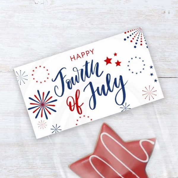 Printable 4th of July Treat Bag Toppers, Patriotic Red White Blue Fireworks Cookie Candy Snack Bag Toppers Instant Download