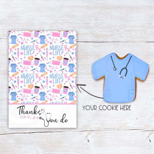 Printable Nurse Thank You Cookie Card, Nurse Appreciation Week Printable Note Cards, Doctor Medical Worker Cookie Cards 3.5x5"