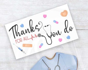 Nurse Appreciation Week Printable Bag Toppers, Blue Pink Doctor Nurse Intern Thank You Treat Bag Toppers Printable Instant Download