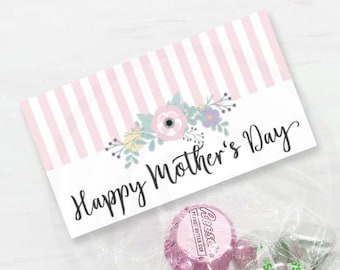 Toppers imprimables de sac de fête des mères, toppers de sac de bonbons ou de biscuits de cadeau de fête des mères floraux roses - 3 tailles incluses Téléchargement instantané