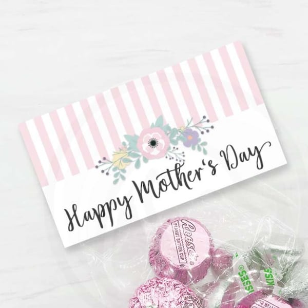 Printable Mother's Day Bag Toppers, Pink Floral Mother's Day Gift Candy or Cookie Bag toppers - 3 Sizes Included Instant Download