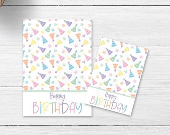 Printable Birthday Hat Cookie Cards, Happy Birthday Mini and Large Cookie Cards, Birthday Treat Bag Topper Large Gift Tag Download