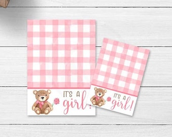 Printable It's A Girl Cookie Card Tags, Baby Shower Gender Reveal Party Advice Cards, Baby Mini and Large Cookie Cards Download