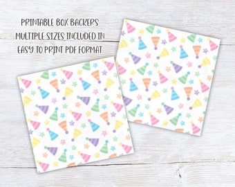 Printable Birthday Cookie Box Backers, Birthday Gift Box Backer, Birthday Hat Cookie Card Tags and Backers Instant Download
