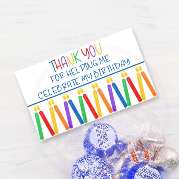 Printable Birthday Thank You Treat Bag Toppers, Rainbow Birthday Candle Cookie Candy Favor Bag Toppers, Instant Download