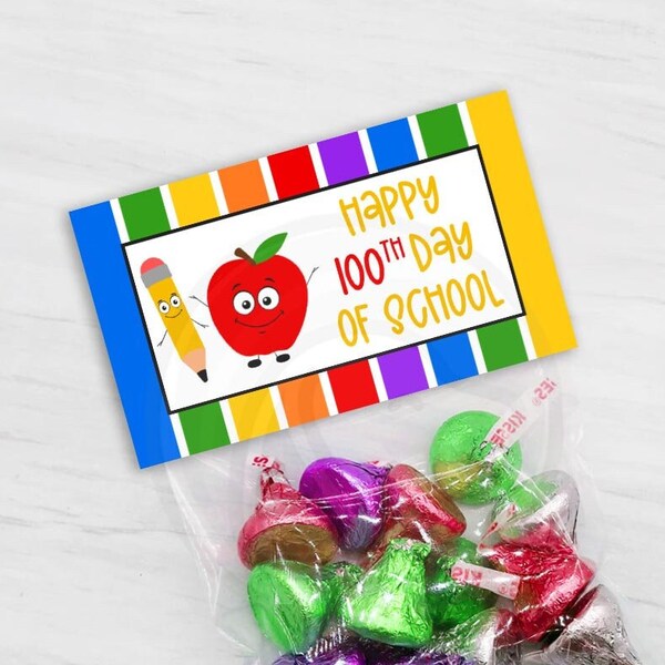 100 Days of School Printable Bag Toppers, Happy 100th Day of School Cookie Candy Goody Bag Toppers, Instant Download