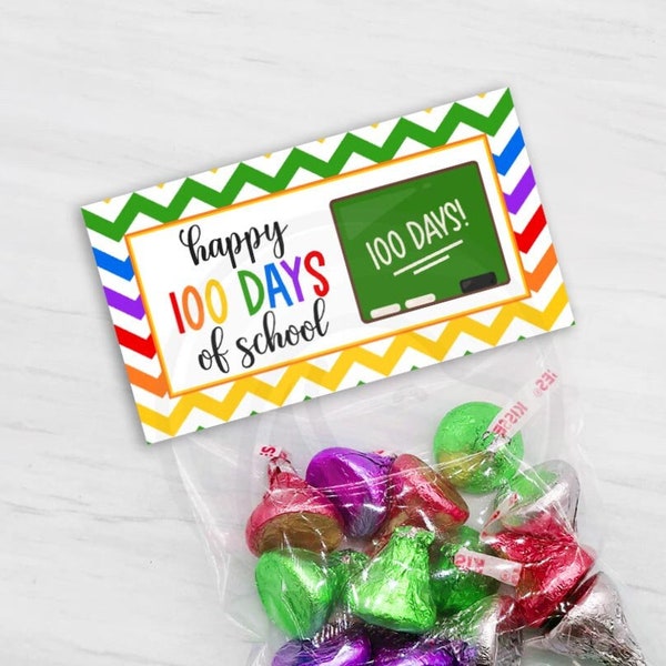 Happy 100 Days of School Bag Toppers, 100th Day of School Cookie Candy Favor Bag Toppers, Instant Download