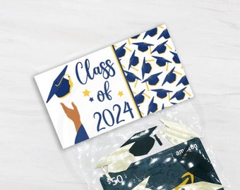 Printable Graduation Bag Toppers, Navy Blue Yellow Class of 2024 Gift  Card Cookie Candy Bag Toppers, Gifts for Graduates