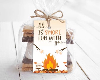 Printable Smore Gift Tags, Life Is Smore Fun With You Gift Tag or Bag Topper, Halloween Autumn Printable Campfire Gift Tags Download