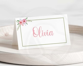 Editable Wedding Place Cards, Printable Floral Tent Cards, Food Cards for Weddings, Pink Floral Printable Place Cards