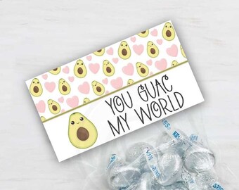 Printable Valentine Treat Bag Toppers, You Guac My World Candy Cookie Favor Bag Toppers, Cinco de Mayo Printable Mini Cookie Cards Download