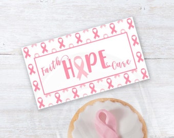 Printable Breast Cancer Awareness Cookie and Treat Bag Toppers, Pink Ribbon Hope Fundraiser Bag Toppers, Instant Download