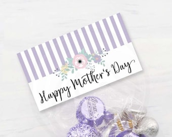 Printable Happy Mother's Day Bag Toppers, Lavender Floral Mother's Day Gift Candy or Cookie Bag toppers - 3 Sizes Included Instant Download