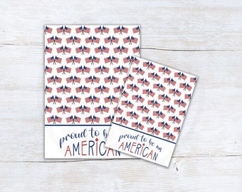 Patriotic Cookie Cards Proud To Be An American, Printable 4th of July American Flag Cookie Card Backers, 2 Sizes Included