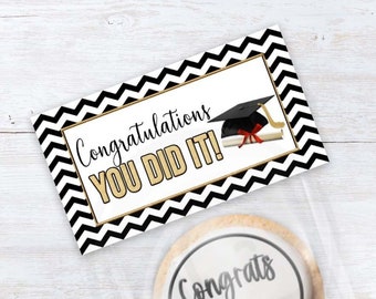 Black Gold Graduation Bag Toppers, High School  College Graduation Open Houses Gift Card Bag Topper, Graduation Cookie Bag Topper / 3 Sizes