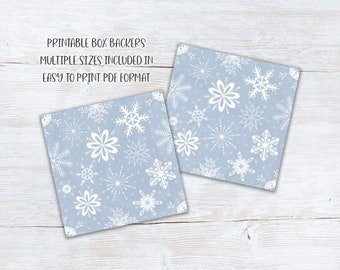 Snowflake Cookie Box Backers, Printable Christmas Winter Light Blue Snowflakes Cookie Gift Box Backers, Instant Download