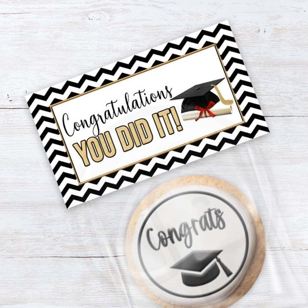 Black Gold Graduation Bag Toppers, High School  College Graduation Open Houses Gift Card Bag Topper, Graduation Cookie Bag Topper / 3 Sizes