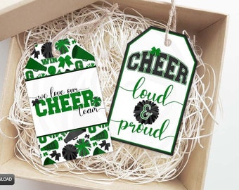 Étiquettes-cadeaux imprimables Cheerleading vert et noir, Cheer Team Mom Squad Coach Gift Tags, Cheerleading Cookie Tags Téléchargement instantané