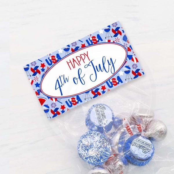 Printable 4th of July Treat Bag Toppers, Patriotic Fourth of July Cookie or Candy Bag Toppers, USA Bag Party Favor Topper Instant Download