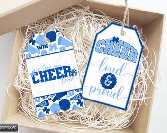 Blue Cheer Team Printable Gift Tags, Cheerleading Printable Tags, Cheer Coach Gift Tag, Cheer Loud & Proud Printable Instant Download