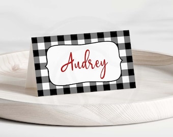 Printable Buffalo Check Place Cards, Farmhouse Wedding Place Cards, Buffalo Check Food Tent Cards Printable DIY Download