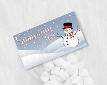 Christmas Printable Snowman Poop Treat Bag Toppers, Funny Stocking Stuffer Snowman Poop Candy and Cookie Bag Topper Instant Digital Download