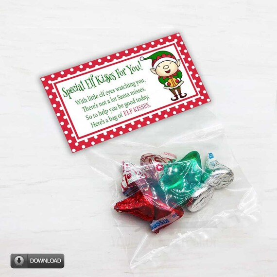 Elf Kisses Treat Bag Toppers Christmas Elves Candy Bag