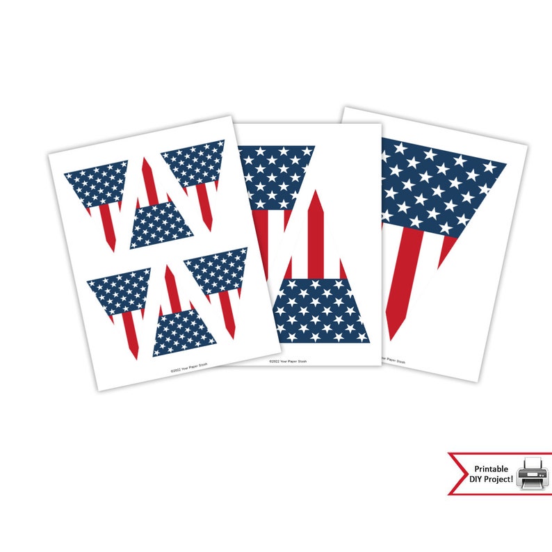 Bannière de drapeau américain patriotique imprimable, banderoles de bannière imprimable rouge blanc bleu étoiles et rayures, décorations de fête du 4 juillet Télécharger image 3