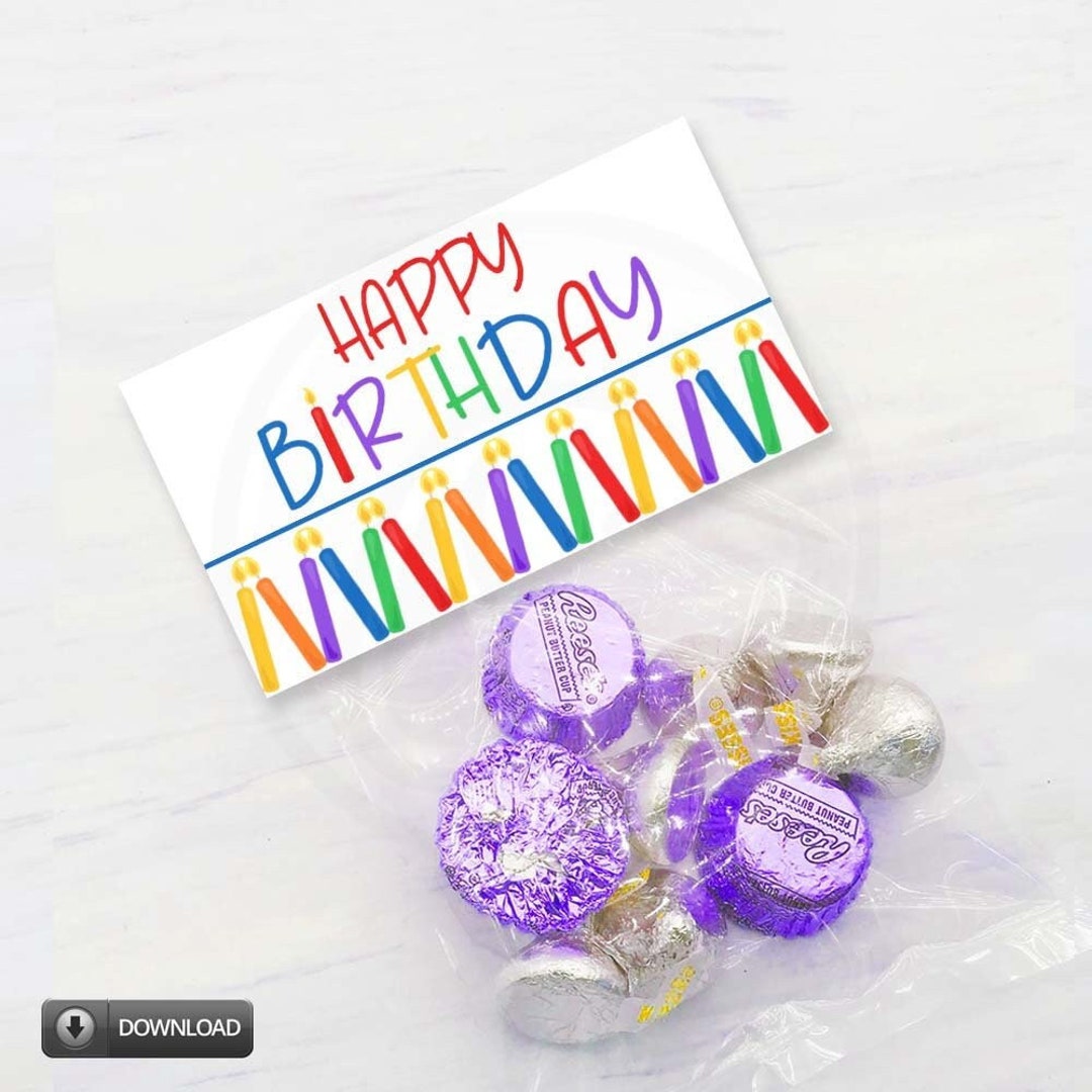 Happy Birthday Printable Treat Bag Toppers, Birthday Party Candle Candy ...