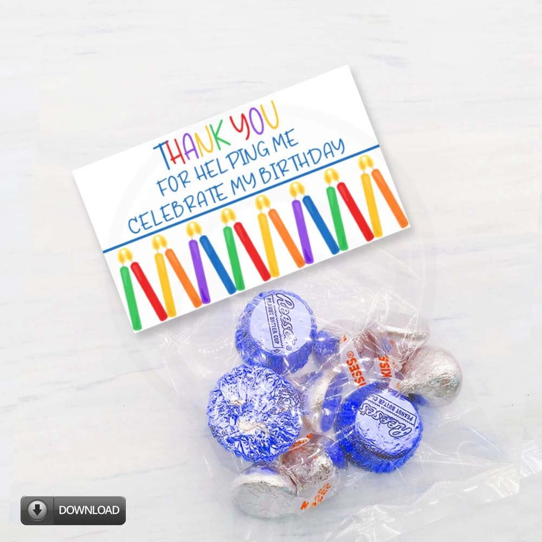 Printable Birthday Thank You Treat Bag Toppers, Rainbow Birthday Candle ...