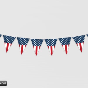 Bannière de drapeau américain patriotique imprimable, banderoles de bannière imprimable rouge blanc bleu étoiles et rayures, décorations de fête du 4 juillet Télécharger image 2