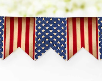 Printable 4th of July Patriotic Stars and Stripes Banner Pieces, Rustic Vintage Style Patriotic Flag Printable Banner Instant Download