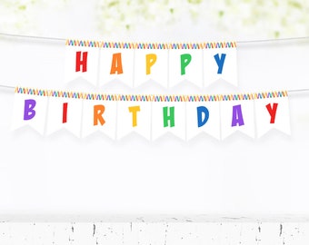 Happy Birthday Printable Banner, Birthday Candle Banner Party Decorations for Him or Her, Kids Happy Birthday Banner DIY Party Decor